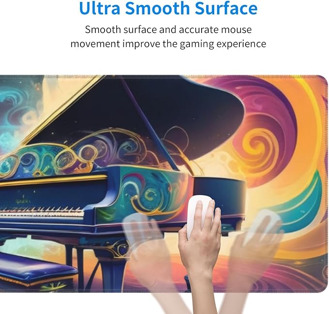 Gaming Mouse Pad, Large Non-Slip Rubber Base Mousepad, Keyboard Mouse Mat, Desk Pad with Stitched Edges, 31.5x11.8inch, Paino