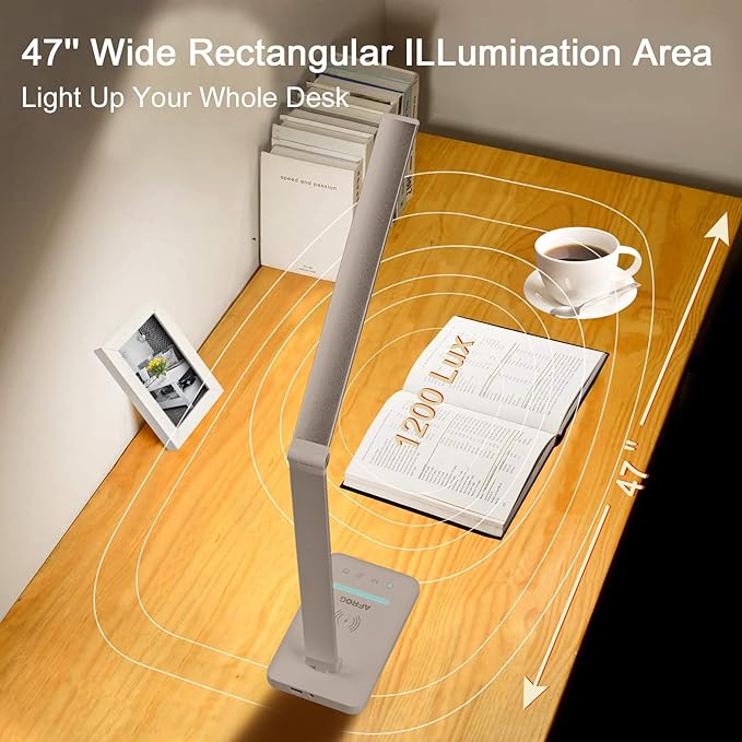 AFROG 8-in-1 4th Gen Multifunctional LED Desk Lamp with 10W Fast Wireless Charger,USB Charging Port,1200Lux Super Bright,5 Lighting Mode,7 Brightness，40 Min Timer,Night Light Function,5000K