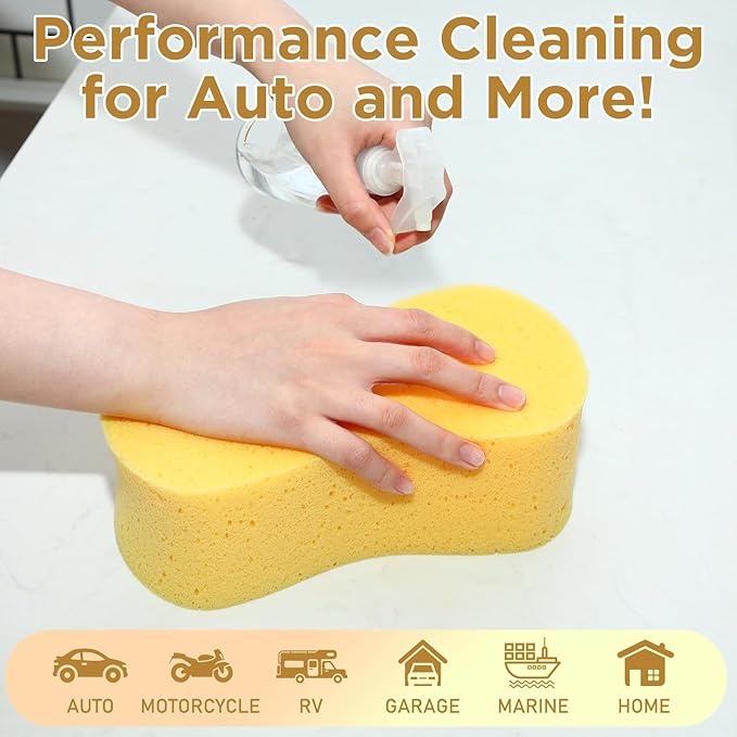 Tioncy 8 Pcs Giant Bone Sponge Bulk 9 x 4.7 x 3 Inch Jumbo Large Car Wash Sponge All Purpose Easy Grip Thick Foam Scrubber for Car Boat Garage Hotel Household Cleaning & Washing (Yellow)