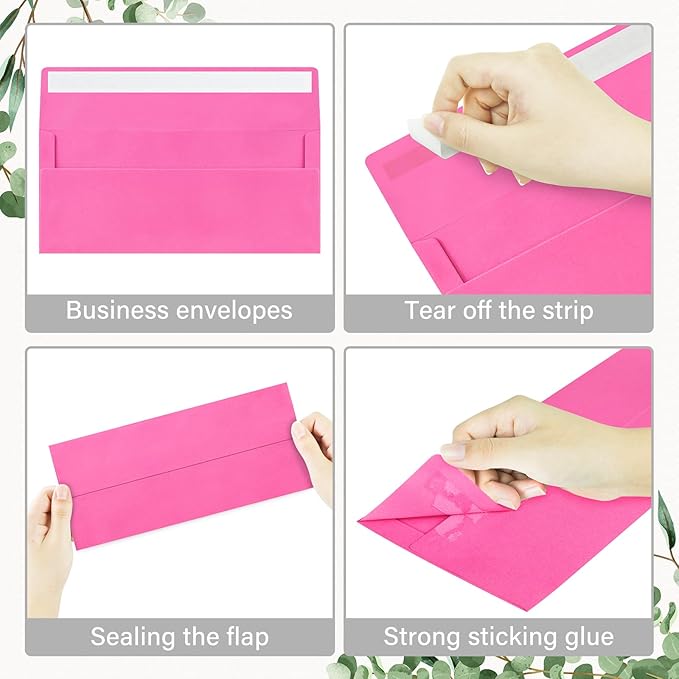 200 Pack #10 Business Envelopes, Self Seal Standard Hot Pink Envelopes for Secure Business & Legal Mailing, Office, Checks, Letter, Invoices, 4 1/8 x 9 1/2 Inches