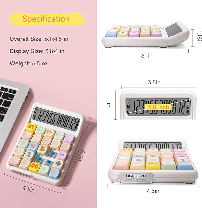 Mechanical Switch Calculator, 12 Digit Large LCD Display, Big Buttons, Real Mechanical Keypad, Desktop Calculator for Office & Study
