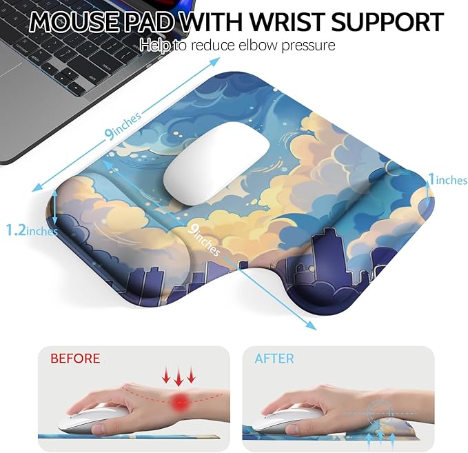 Ergonomic Mouse Pad with Gel Wrist Rest (1"& 1.2" Dual Height) - Mouse Pads Compact Mousepad Desk Mat Office, Gaming & Carpal Tunnel Relief | Non-Slip Rubber Base Blue Nebula