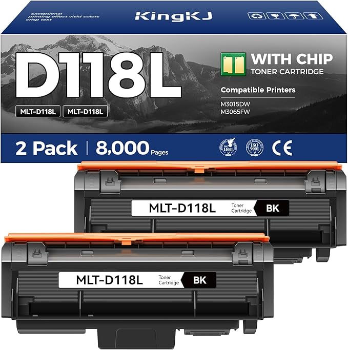 MLT-D118L Toner Cartridge Black 2Pack High-Yield Replacement for Samsung MLT-D118L D118L MLT-D118S Compatible with Samsung Xpress M3015DW M3065FW Multifunctional MFP Printer Ink 8,000 Pages Monochrome