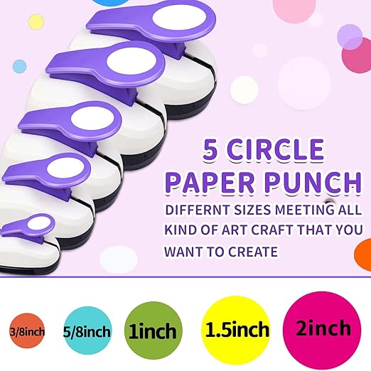 Circle Hole Punch Set for Scrapbooking, Craft Circle Hole Punch 2 Inch 1.5 Inch 1 Inch 5/8 Inch 3/8 Inch, Circle Paper Punchers for Card Making, Crafting DIY Albums Photos Office Supplies