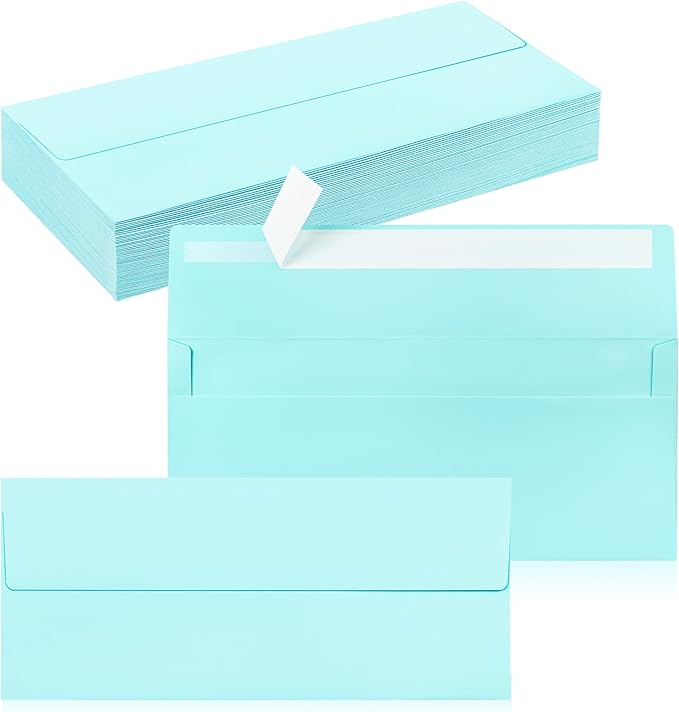 50 Pack #10 Business Envelopes, Self Seal Standard Light Blue Envelopes for Secure Business & Legal Mailing, Office, Checks, Letter, Invoices, 4 1/8 x 9 1/2 Inches