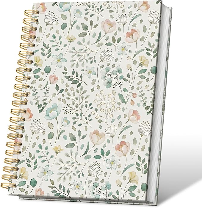 Vintage Pastel Floral Journal Notebooks, Sage Green and Pink Flower College Ruled Notebooks for Note Taking, Wildflower Floral Botanical Journal Journaling, Spiral Notebook 5.5x8.3
