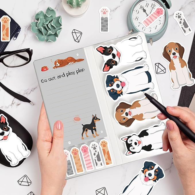 Dog Sticky Notes Set, 420 Sheets Cute Cartoon Animal Dogs Self-Stick Notes Pads Dogs Themed Memo Pads Dog Paw Page Markers Sticky Index Tabs for Home Office School Supplies