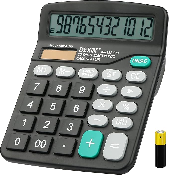 Desk Calculator, Envysun 12-Digit LCD Display Office Calculator – Dual Power, Compact and Lightweight, Easy-to-Read Display, Durable for Business, School, and Home (Gray)