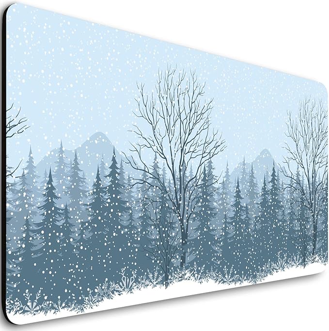 Extended Gaming Mouse Pad (31.5x11.8 in), Large Non-Slip Rubber Base Mousepad,Keyboard Mouse Mat Desk Pad for Work, Game, Office, Home -Winter Mountain Landscape with Snow Trees, Bo-M-012
