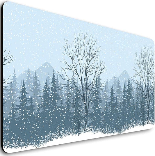 Extended Gaming Mouse Pad (31.5x11.8 in), Large Non-Slip Rubber Base Mousepad,Keyboard Mouse Mat Desk Pad for Work, Game, Office, Home -Winter Mountain Landscape with Snow Trees, Bo-M-012