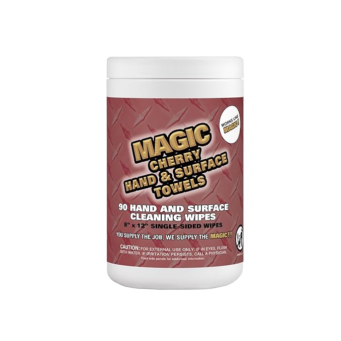 Magic Cherry Scented Heavy Duty Cleaning Wipes - Single Sided Hand & Surface Shop Towels | Professional-grade Cleaning | Waterless | Cleans Grease, Oil, Dirt, & more (6 Pack | 540 Sheets Total)