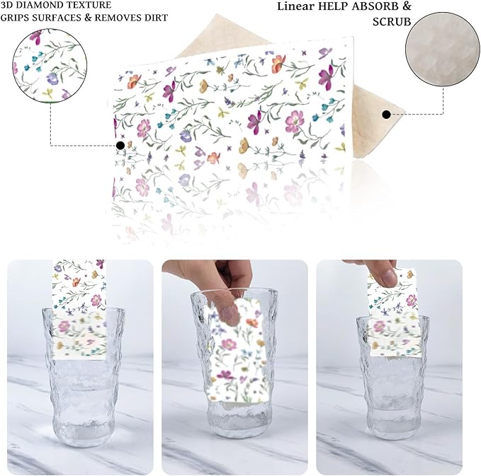 Floral Swedish Dish Cloths for Kitchen, 6 Pack Reusable Wildflowers Swedish Kitchen Dishcloths, Absorbent Sponge Cleaning Dish Cloths for Party Home Cleaning Quick Drying Washable Hand Towel