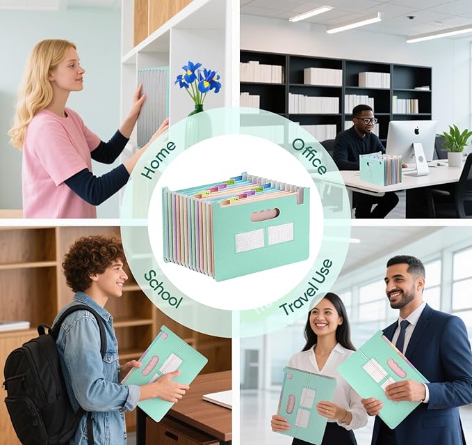 Accordion File Organizer with 13 Pockets, Wheat Straw Expanding File Folder with Lable Pocket,Upright Open Top,A4/Letter Size Paper Document Storage Organizer for School,Home and Office Supplies