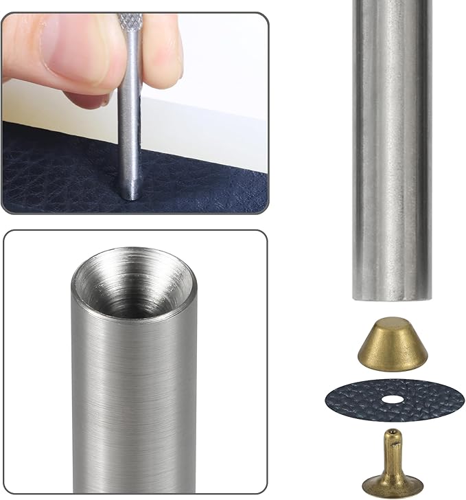 YORANYO 120 Sets 12x7mm Purse Feet for Handbags Barrel Leather Rivets Studs for Clothing Metal Studs and Spikes with Hole Punch and Barrel Rivet Setter for Shoes Bags Belts Dog Collars Leather Craft