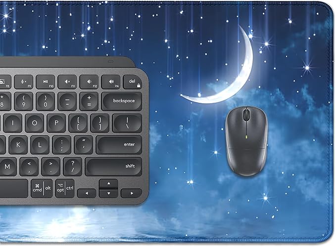 Blue Sky Stars Moon Desk Pad Mouse Pad,Large XL Meteor Showers Mouse Mat with Stitched Edges,Non-Slip Rubber Base Mousepad for Office PC Keyboard Laptop and Home Work Desk Mat(27.5X11.8 in)