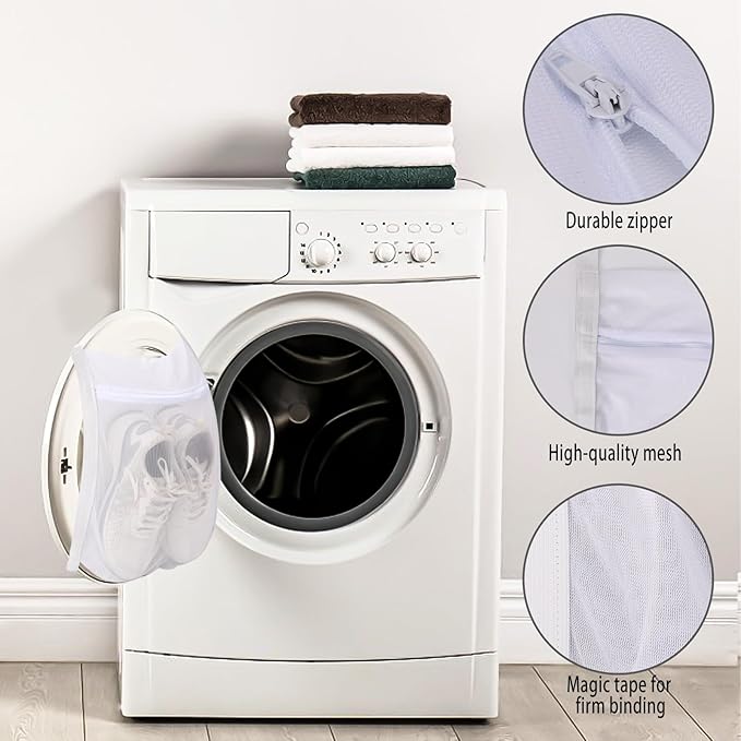 Laundry Bags,Sneaker Wash & Dry Net Bag for Dryer Sneaker Laundry Bags Large HoneyComber Mesh Bags with Zipper and Strap for Shoes Sneaker Washing Mesh Net for Most Dryers Door 15.7" Large