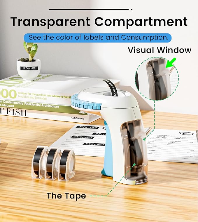 Label Maker Machine with Tapes Embossing, 3D Embossed Label Maker Vintage, Retro Embosser Manual Labeler Machine with 3Rolls Embossing Labels-Waterproof, Old School Labeler for Home Kitchen Office DIY