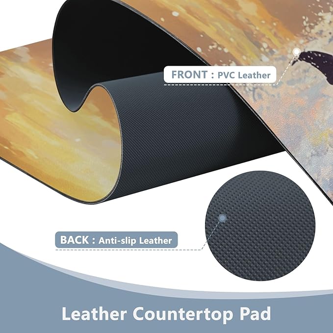 Mouse Pad Desk Mat Leather Desk Pad Large Gaming Desk Cover Protector Mat for Keyboard Computer Laptop Office Waterproof 35.4 x 16.5 Inch Dolphin Jumping Sunset Blue