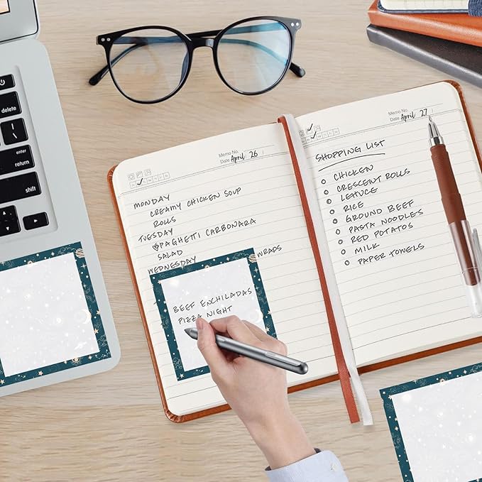 Sticky Notes, 2 Pads, 3x3 inches, Cute Colorful Fun Self-Stick Note Pads, Easy Post, Strong Adhesive Notepad Blue Teal Celestial