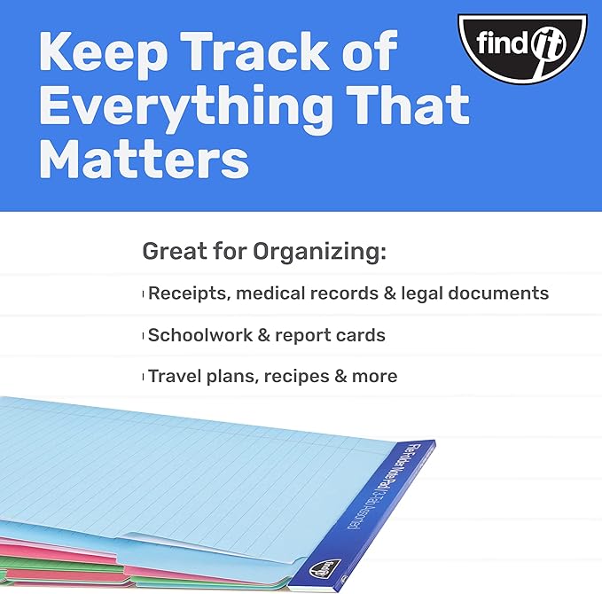 Find It File Folder Notepad - Pack of 72-9.5 x 12.5 Inch Notebook Organizer Folders for Filing, Document, and Clipboard Organization - Assorted Colors