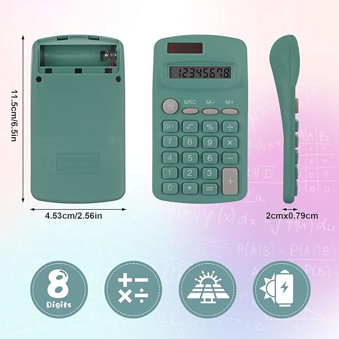 36 Pcs Pocket Size Basic Calculators Bulk for Classroom Solar Battery Dual Power Display Calculator 8 Digit Colored Basic Calculator for Kids Student School Office