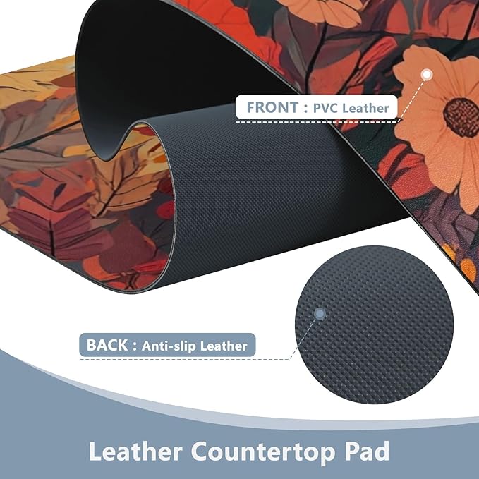 Mouse Pad Desk Mat Leather Desk Pad Large Gaming Desk Cover Protector Mat for Keyboard Computer Laptop Office Waterproof 47.2 x 23.6 Inch Autumn Poppy Flowers