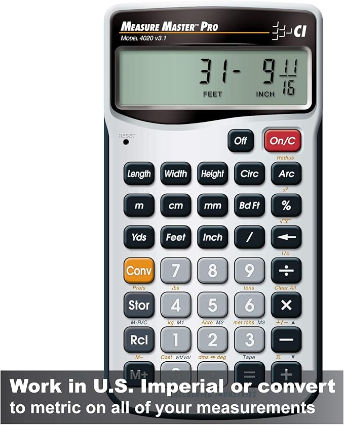 Calculated Industries 4020 Measure Master Pro Feet-Inch-Fraction and Metric Construction Math Calculator, Silver