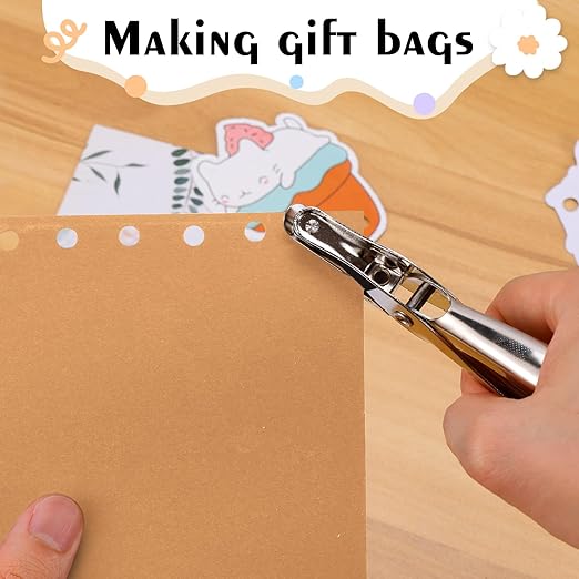 24 Pack 1 Hole Punch 1/4 Inch Single Hole Puncher Metal 5 Sheet Capacity Single Hole Punch Set Silver Paper Punches for Office Perforating Machines Craft Paper Tags Clothing Ticket DIY