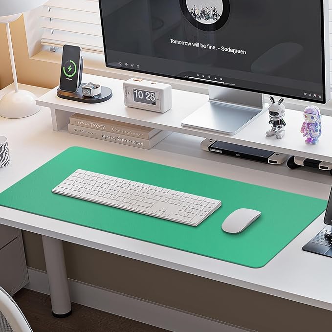 Boutilon Leather Desk Pad Protector,Non-Slip Mouse Pad,Laptop Desk Pad,Office Mouse Mat,Waterproof Leather Desk Blotter,Desk Writing Pad for Office and Home (L-Light Green,35"x 17")