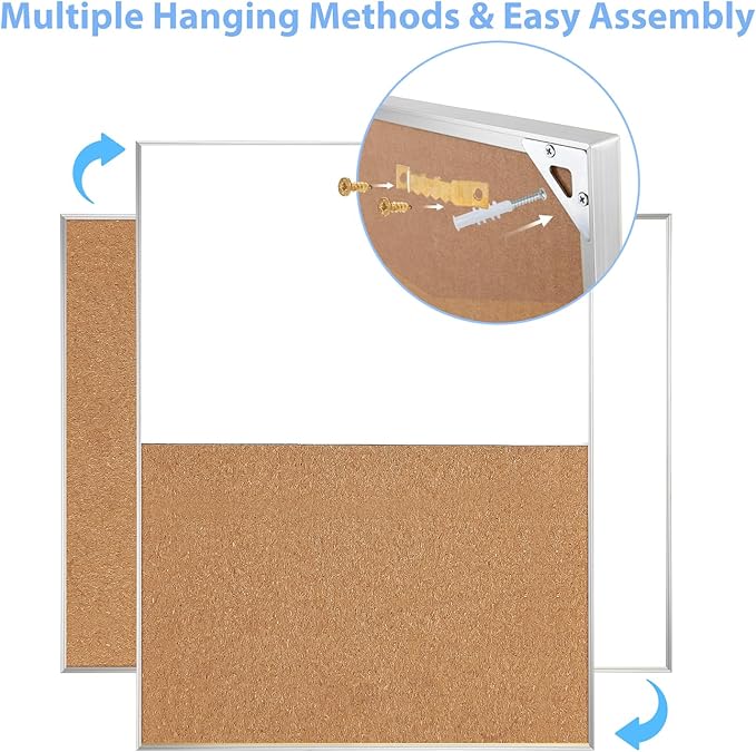ARCOBIS Cork Board White Board Combo, 24 x 18 Inch Bulletin Board, Magnetic Dry Erase Board & Corkboard for Wall, Vision Board for Home, Office, School, Silver Frame