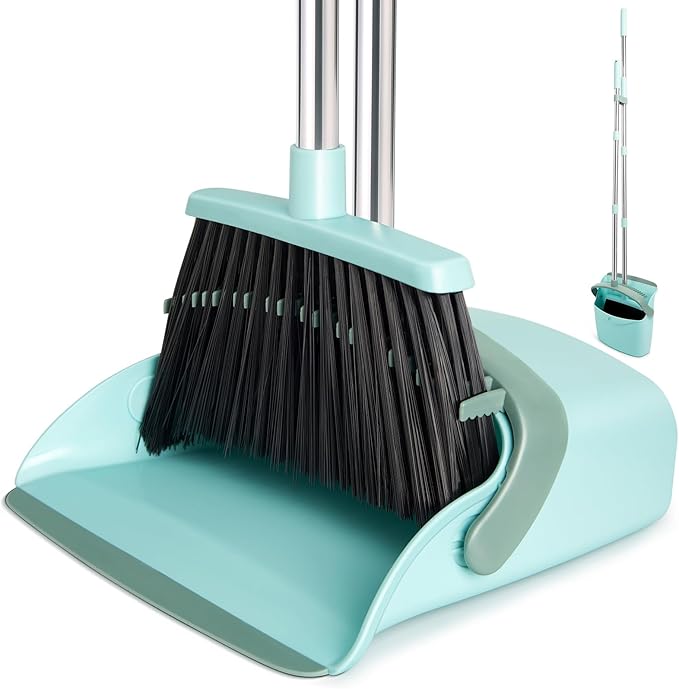 XXFLOWER Broom and Dustpan Set, Dustpans with Broom Combo for Home, Heavy Dust Broom and Dustpan Combo, Long Handle Dust Pan and Broom Set for Kitchen, Office, Pet Hair,Green, Pack of 1