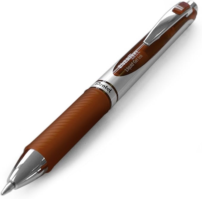 Pentel EnerGel RTX Retractable Liquid Gel Pen, (0.7mm) Metal Tip, Medium Line, Brown Ink, 12 pack (BL77-E)