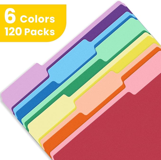 SUNEE File Folders, 120 Pack Manilla Folders 8.5 x 11, Colored File Folders Home Office School Supplies for Documents Files Paper, 6 Assorted Colors