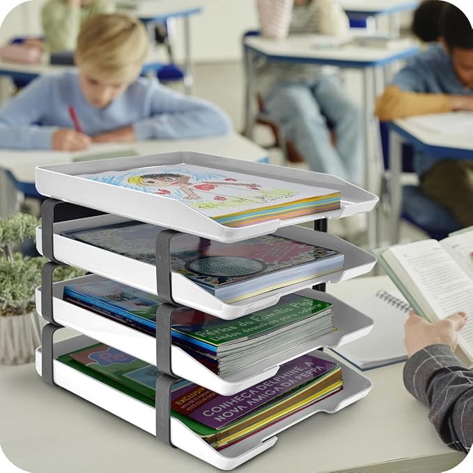 Acrimet Traditional 4 Tier Letter Tray, Front Load Design, A4 Letter Size, Desktop Organizer (Plastic) (White Color)