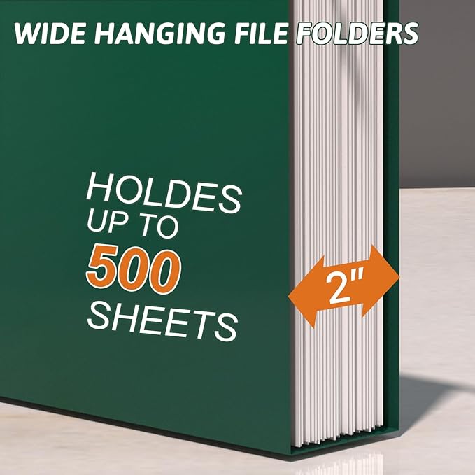 Plastic Hanging File Folder Extra Capacity,12 Pack Reinforced Hang Folders with Heavy Duty 2 Inch Expansion,Filing Cabinet Folders Letter Size,Hanging Organizer Designed for Bulky Files(Green)