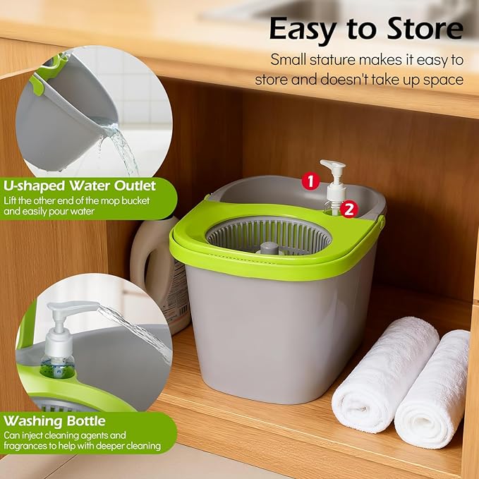 MASTERTOP Small Mop and Bucket with Wringer Set, Spin Mop Cleaning System with 3 Mop Pads,Spinning Mop Bucket for Floor Cleaning, 50.4" Extended Handle