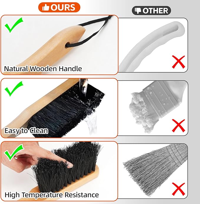 Permade Fireplace Ash Shovel and Brush Set, Coal Shovel and Hearth Brush Set, Fireplace Tools Set Indoor Outdoor Rust Resistant Made of Natural Wood & Coco Bristles for Easy Cleaning