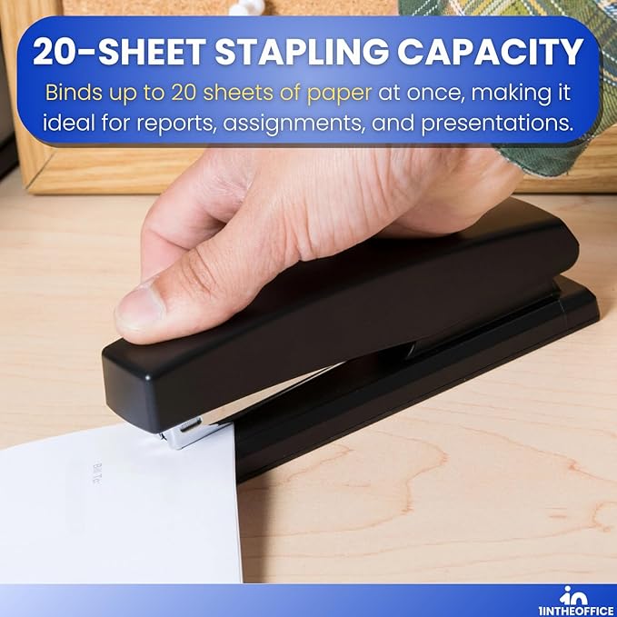 1InTheOffice Staplers for Desk, Heavy Duty Desk Stapler, Full Strip, 20-Sheet Capacity, Black, 4-Pack
