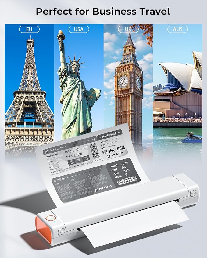 Phomemo Inkless Portable Printer for Travel - Wireless Thermal Printer Compatible with Phone & Laptop, Bluetooth Printers Supports 8.5" X 11" Letter Thermal Paper, Come with Carry Case