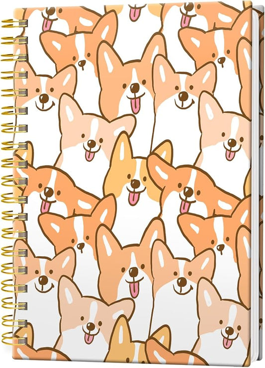 Spiral Journal Notebook, Hardcover Lined Journal for Women, Medium 6 x 8.4 in, 120 Pages Thick Paper, College Ruled Notebook for Writing, Work, Office, and School,Cartoon Corgi Dog
