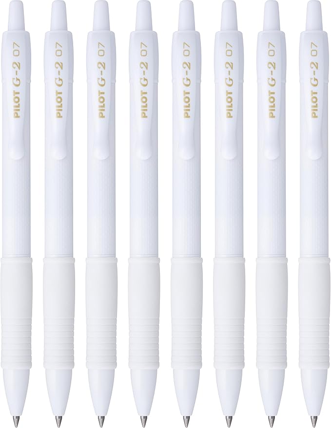 PILOT G2 Premium Gel Roller Pens, Edge White Pen, Sensory Writing Experience, Fine Point 0.7 mm, 8ct Box - Ideal for School, Journaling & Office Writing