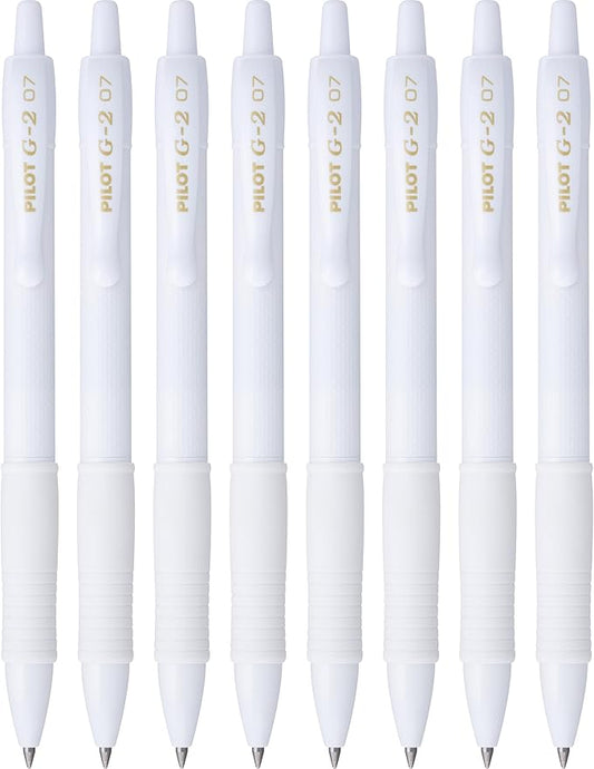 PILOT G2 Premium Gel Roller Pens, Edge White Pen, Sensory Writing Experience, Fine Point 0.7 mm, 8ct Box - Ideal for School, Journaling & Office Writing