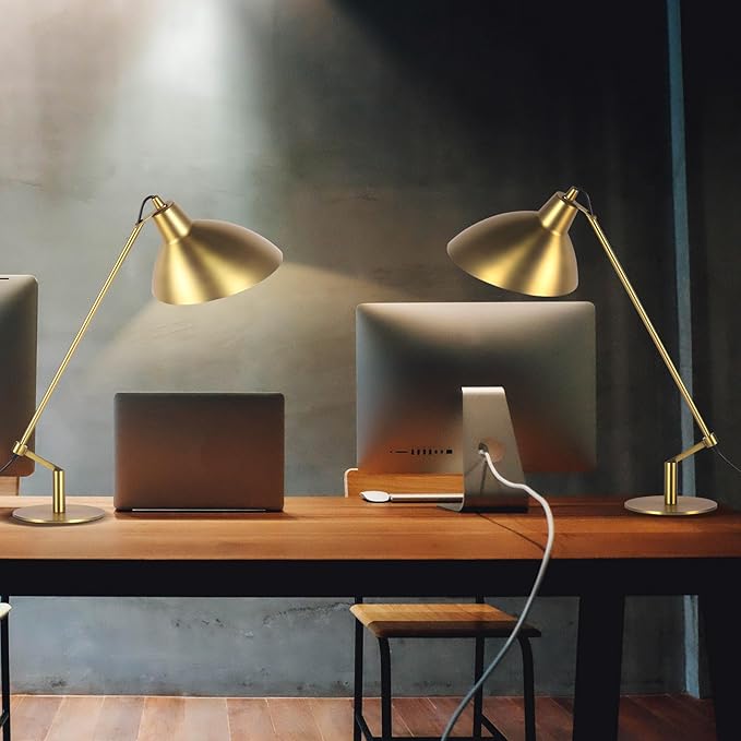Desk Lamp Modern Industrial 100% Metal Table Lamp 22", Soft White Light (3000K) with Adjustable Switch, Ideal for Office Bedroom Study Room Living Room Nightstand Bedside Lamps Brass