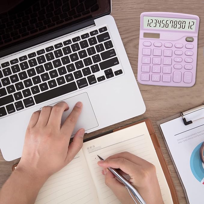 Purple Desktop Calculator - 12 Digit with Large LCD Display, Office Supplies with Sensitive Buttons