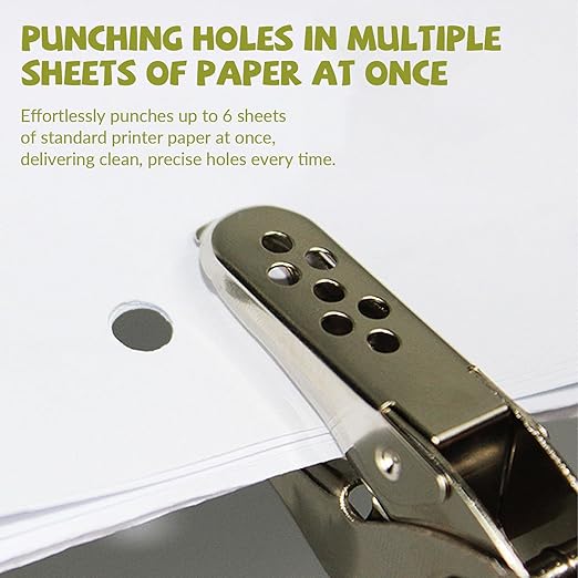 Single Hole Puncher - Mini Hole Punch with Soft Grip Handle, 1/4 Inch Single Hole Puncher for Crafts, Scrapbooks, 6 Sheets Capacity & Paper Mess Tray