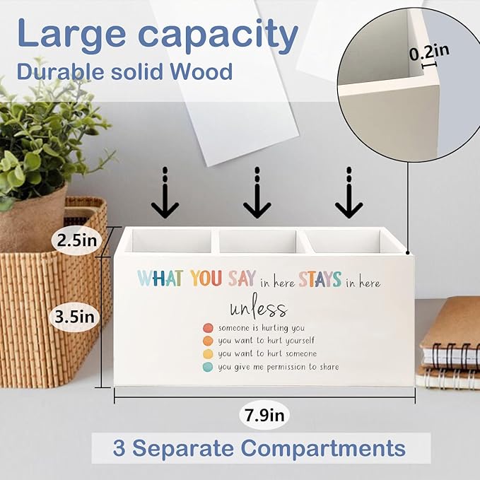 SNNDER Mental Health Office Pen Holder, What You Say in Here Stay in Here Wooden Pen Pencil Holder for Therapist Counseling Office