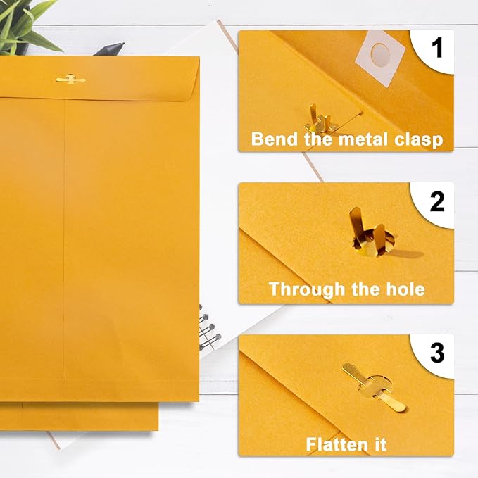 20 Pack Clasp Envelopes 9 x 12, 100 GSM Heavy Paper, Goefun Large Yellow Manilla Envelopes 9 x 12 with Clasp Closure and Gummed Seal