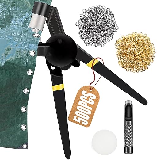Grommet Tool Kit,Heavy Duty 3/8 Inch Handheld Eyelet Kit Manual Grommet Press Machine Plier Rivet Press with 500pcs Grommets Hole Punching Tool Eyelet Tool Kit for Fabric,Banner,Canvas Leather DIY