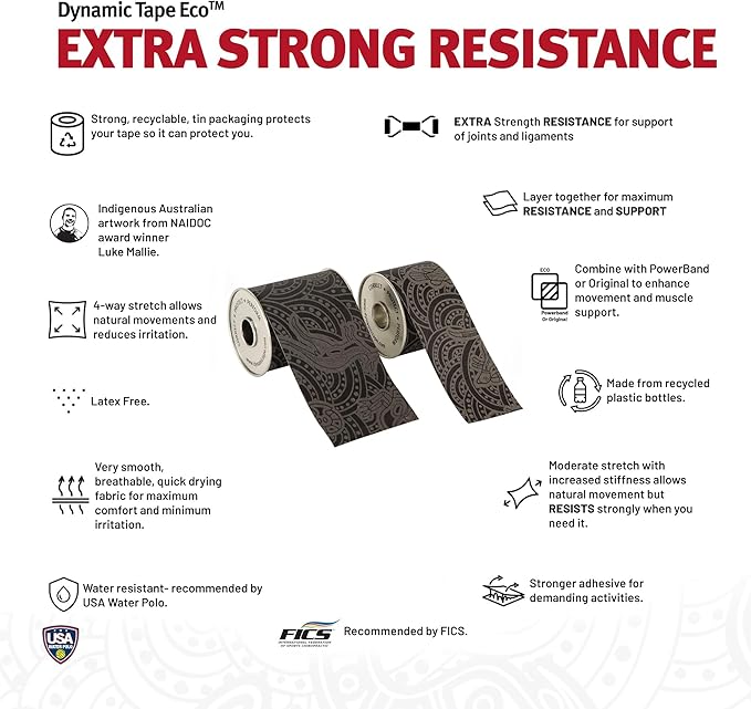 Dynamic Tape Eco | Biomechanical Adhesive Tape | Physio Tape for Knee, Ankle, Shoulder, Leg, Muscle Support | Sports Tape for Football, Rugby, Ideal for Athletes |Grey & Black - 3" (4)