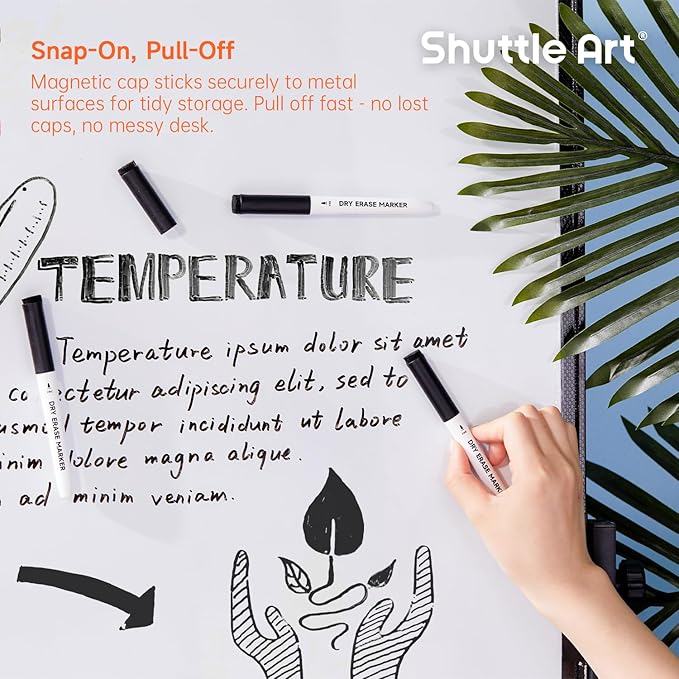 Shuttle Art Black Dry Erase Markers, 60 Pack Magnetic Whiteboard Markers with Erase,Fine Point Dry Erase Markers Perfect For Writing on Whiteboards, Dry-Erase Boards,Mirrors for School Office Home